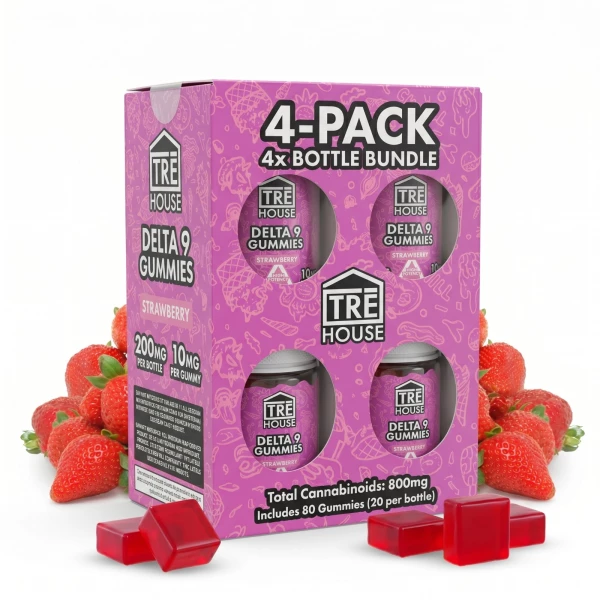 (4 PACK) Tre House Strawberry Delta 9 THC Gummies, 4 Pack