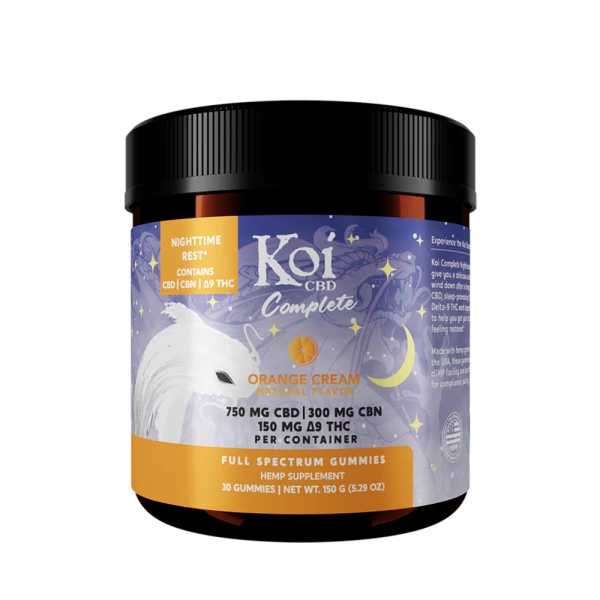 Koi Complete Nighttime Rest | THC + CBN + CBD Gummies- Orange Cream - 30 Count