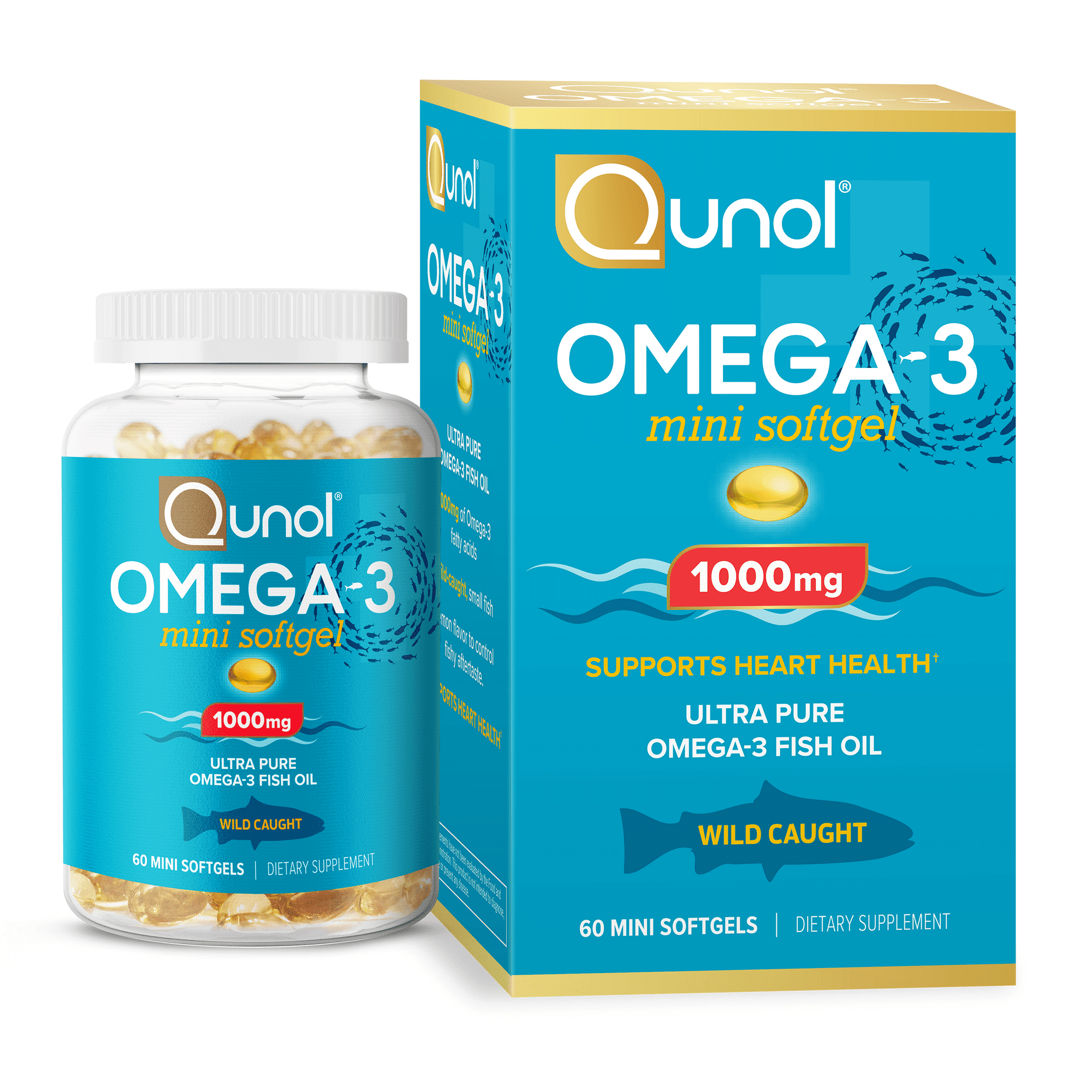 Qunol Mini Omega 3 Fish Oil (60 count) Heart Health Support With 1000mg Wild Caught Omega 3 Fatty Acids (Including EPA & DHA)