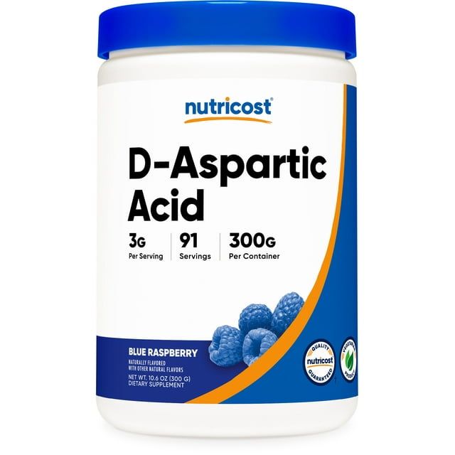 Nutricost D Aspartic Acid (DAA) Powder 300G (Blue Raspberry) Amino Acid