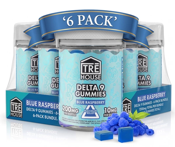 Tre House Blue Raspberry 10mg Delta 9 Gummies - 20 Count, 6 Pack