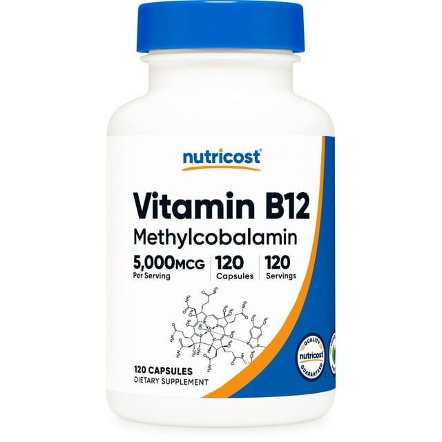 Nutricost Vitamin B12 (Methylcobalamin) 5000mcg, 120 Capsules Vegetarian Caps, Non GMO, Gluten Free B12 Supplement