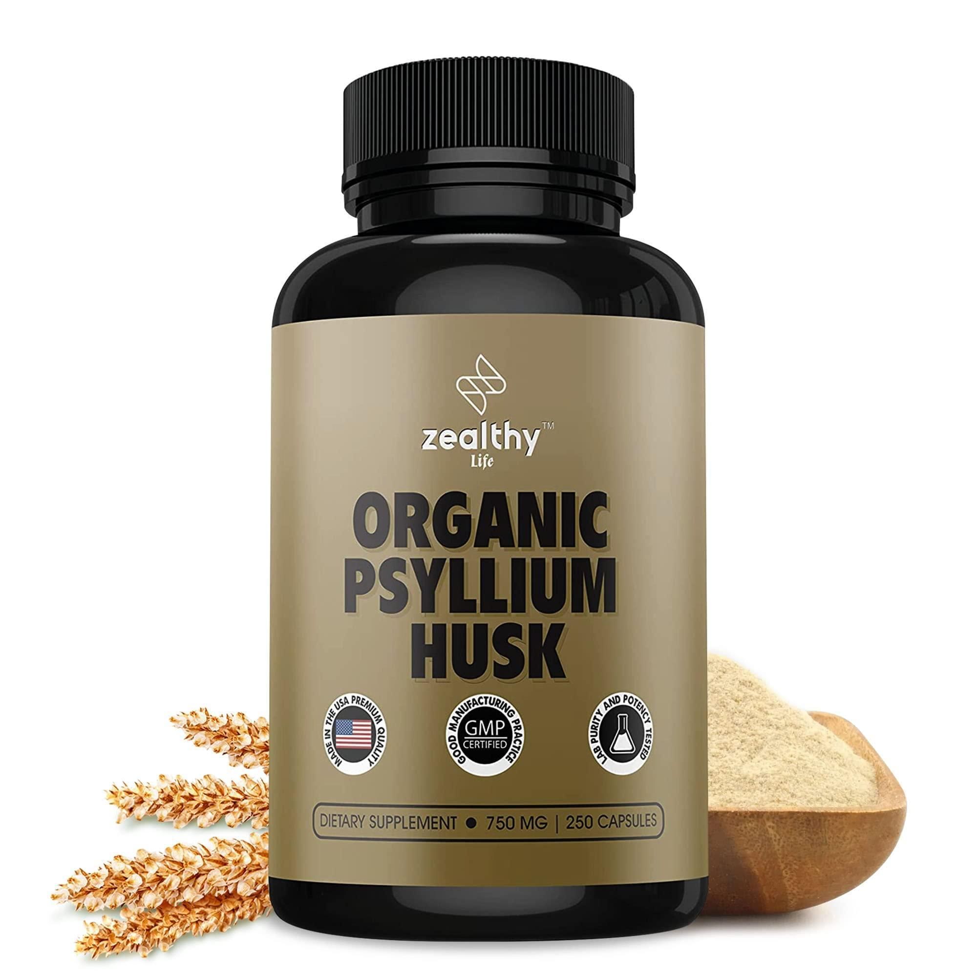 Z Zealthy Life Psyllium Husk Capsules All Natural Fiber Supplement for Gut Health 750 Mg 250 Capsules