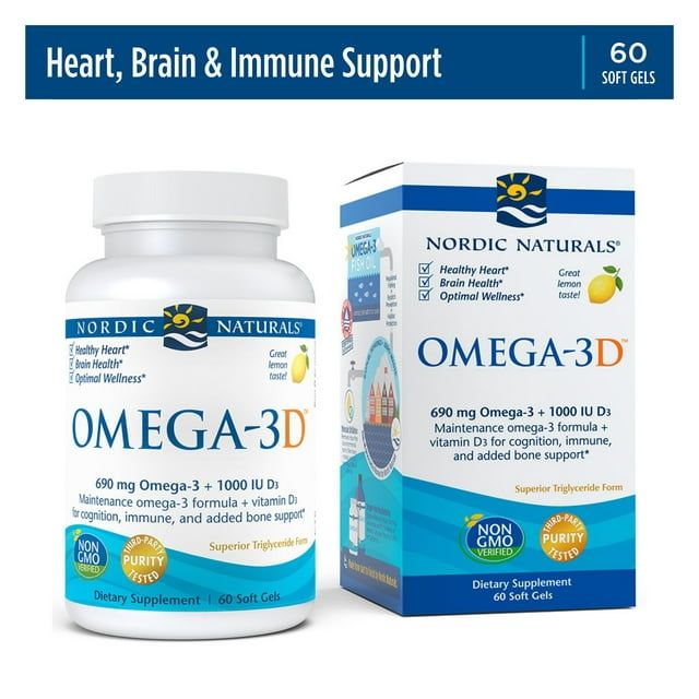 Nordic Naturals Omega 3D Softgels, EPA & DHA, Lemon, 60 Ct