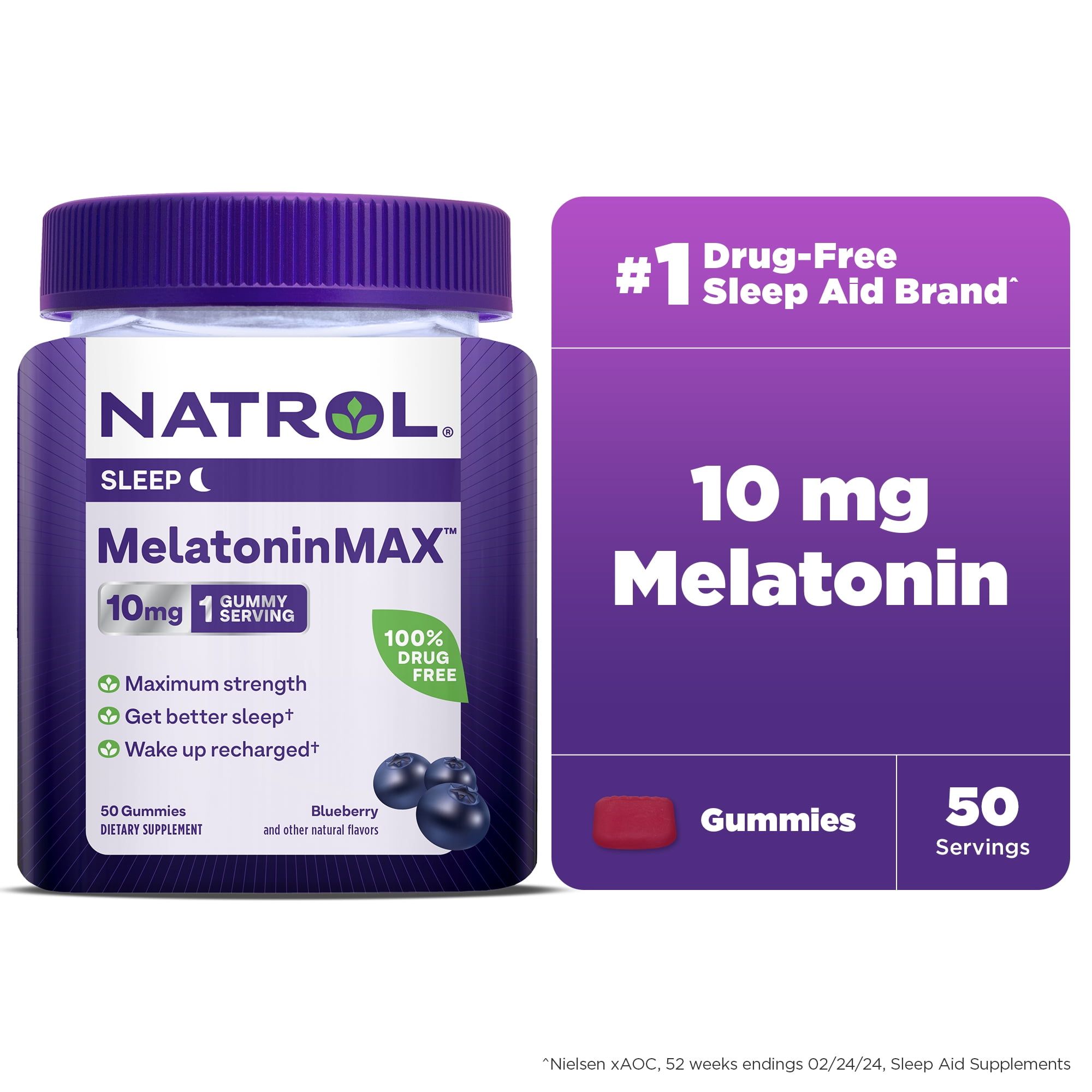 Natrol® MelatoninMax Sleep Gummy, Blueberry Flavor, 10 mg, 50 Count