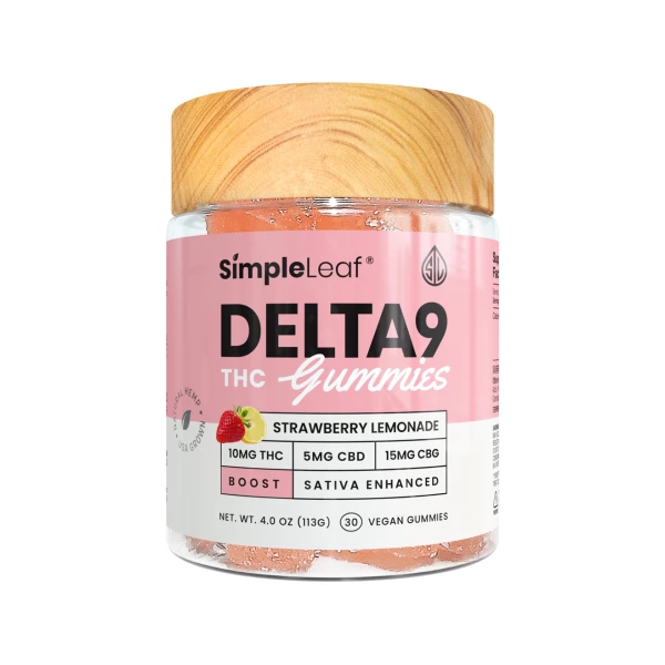 Simple Leaf CBD+THC+CBG Sativa Gummies, Strawberry Lemonade, 10mg THC, 5mg CBD, 15mg CBG per gummy, 30ct.