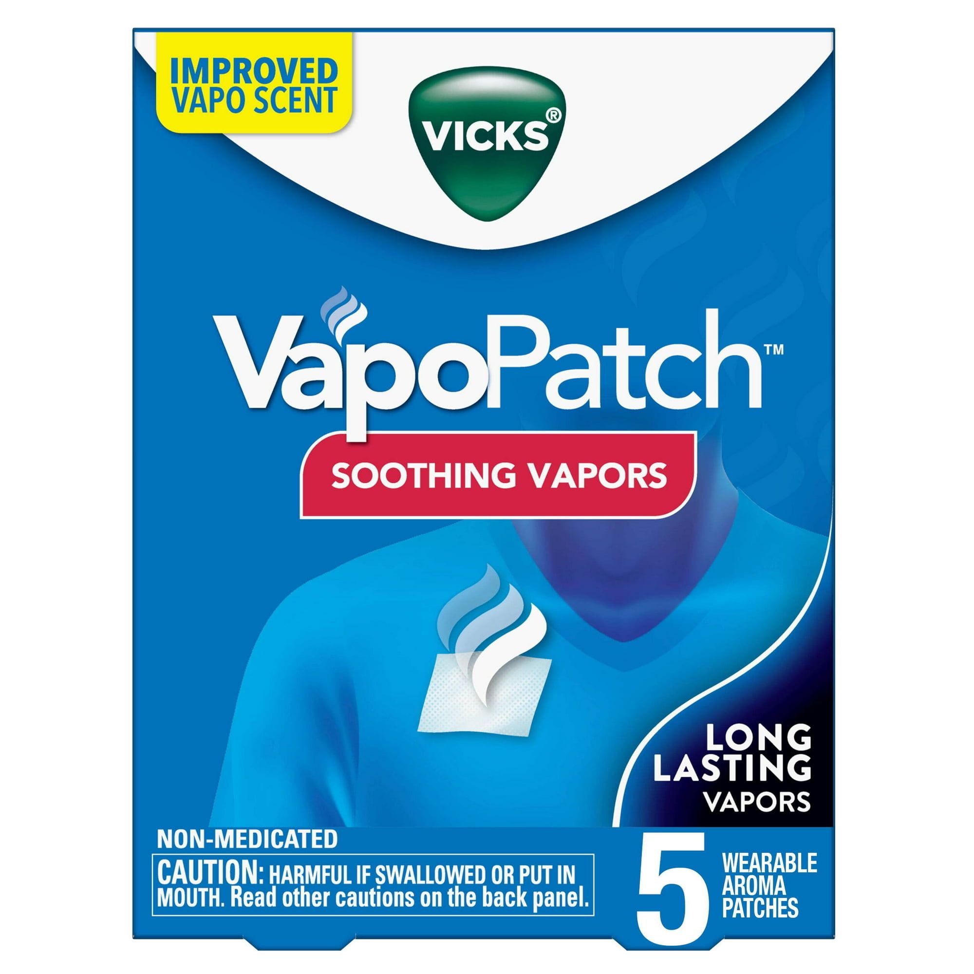 Vicks VapoPatch, Non Medicated Wearable Arome Patch, Long Lasting Soothing Vicks Vapors, 5 Ct