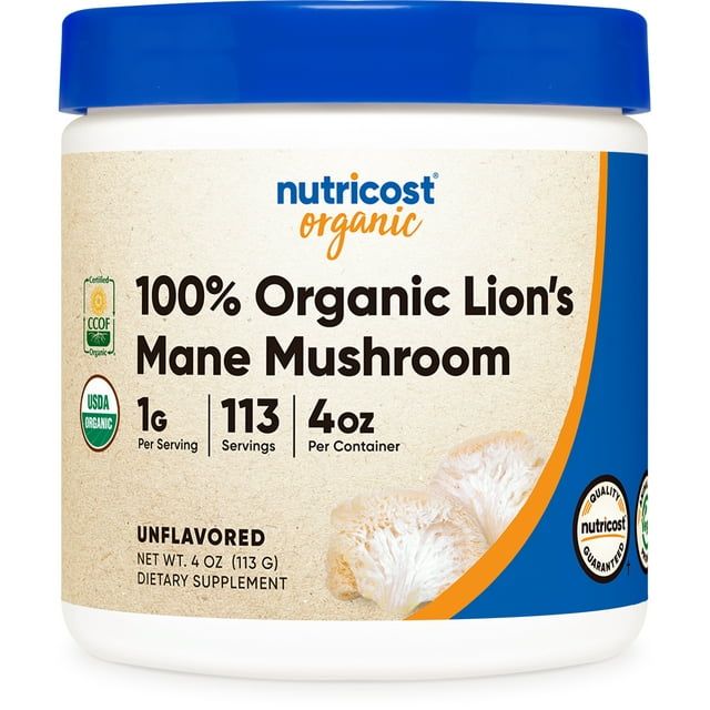 Nutricost Organic Lion's Mane Mushroom Powder (4oz) Certified USDA Organic Supplement