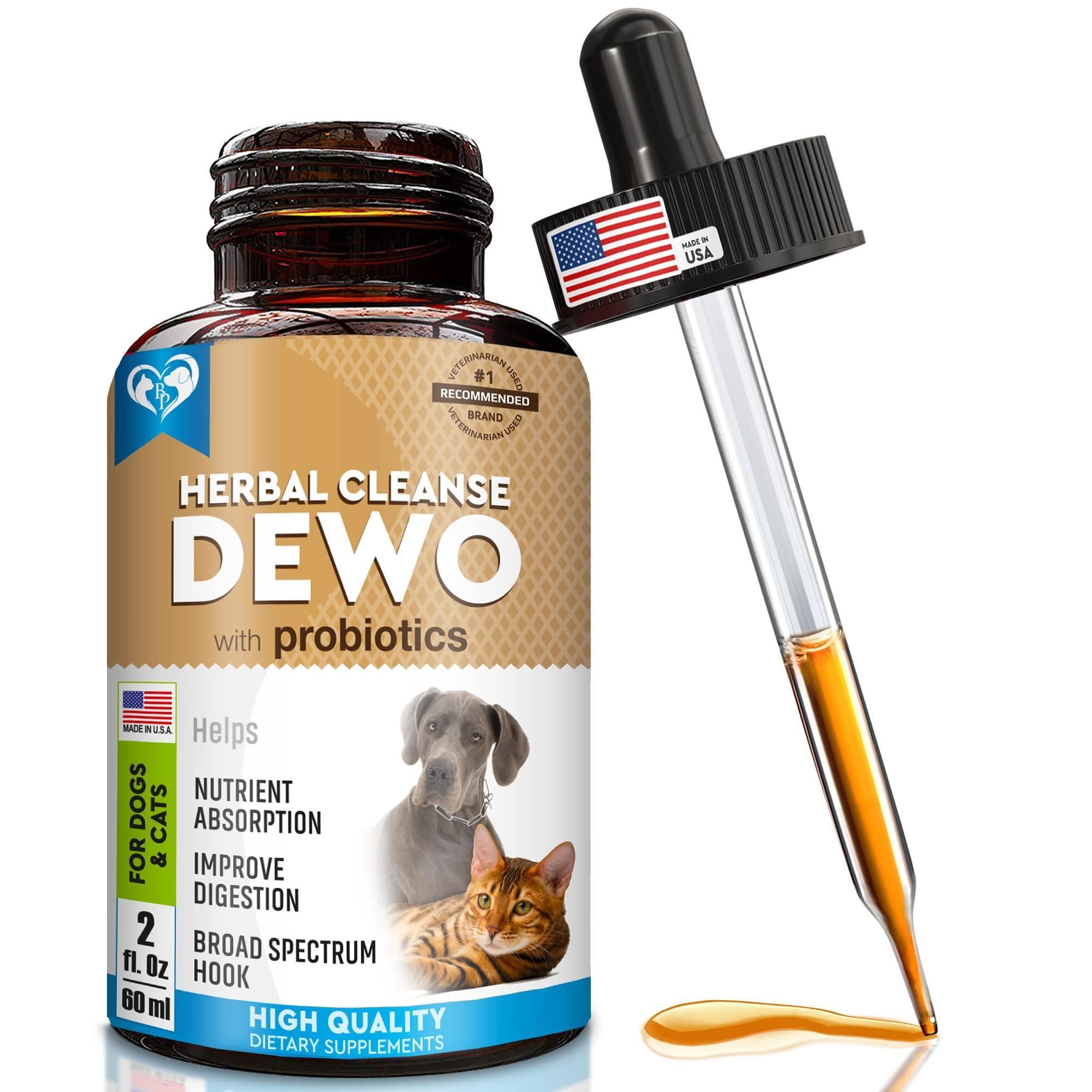 Beloved Pets Cats and Dogs Natural Worm Treatment with Probiotic Liquid Herbal Medicine Prevention Medication Supplement Drops for Kitten and Puppies for Daily Use with Pet Food
