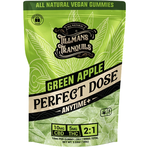 Tillmans Tranquils Green Apple 2:1 CBD:THC Perfect Dose Gummies - 20 Count, 10mg THC, 5mg THC