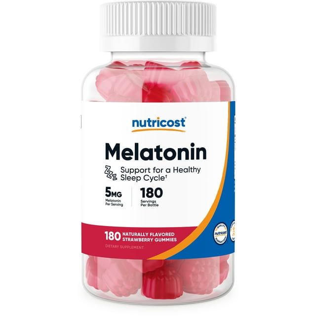 Nutricost Melatonin 5mg, 180 Gummies, Strawberry Flavored Gluten Free, Non GMO, No Corn Syrup