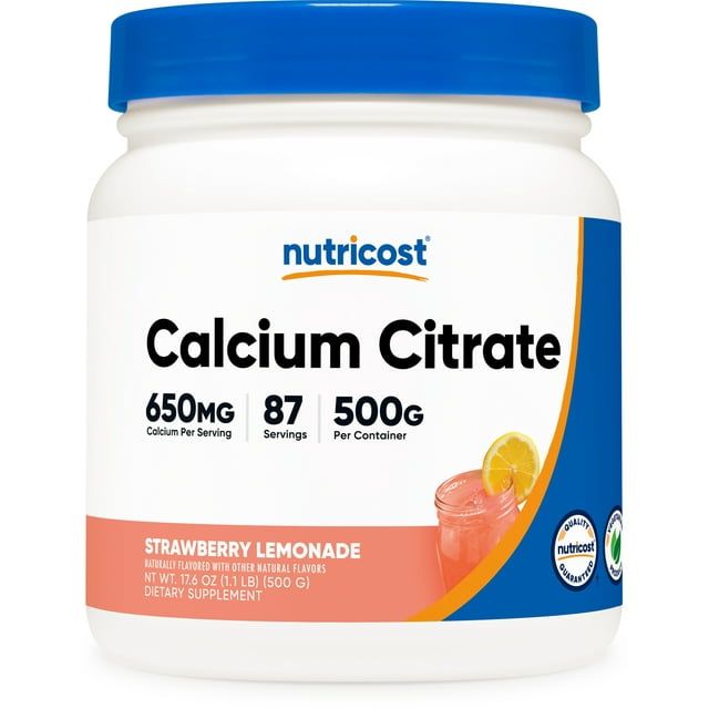 Nutricost Calcium Citrate Powder (500 Grams) Strawberry Lemonade Gluten Free & Non GMO