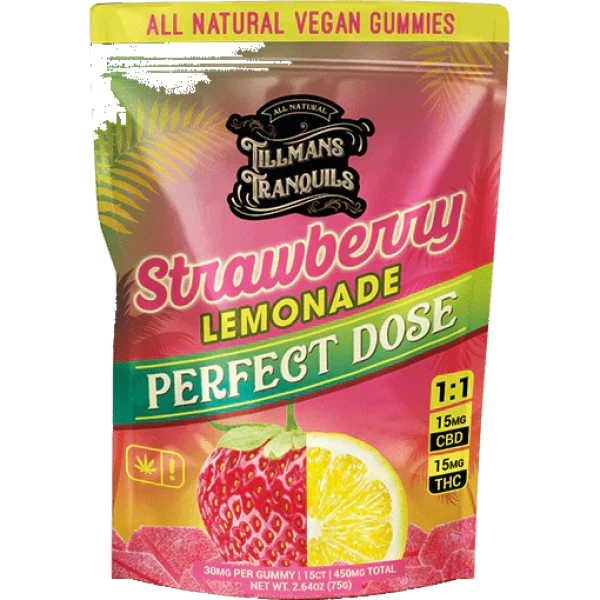 Tillmans Tranquils Strawberry Lemonade THC Gummies, 15mg CBD, 15mg THC