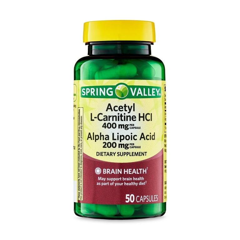 Spring Valley Acetyl L Carnitine HCI 400 mg + Alpha Lipoic Acid 200 mg Capsules, 50 Count
