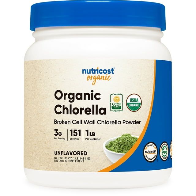 Nutricost Pure Organic Chlorella Powder 16oz 3000mg per Serving, Supplement
