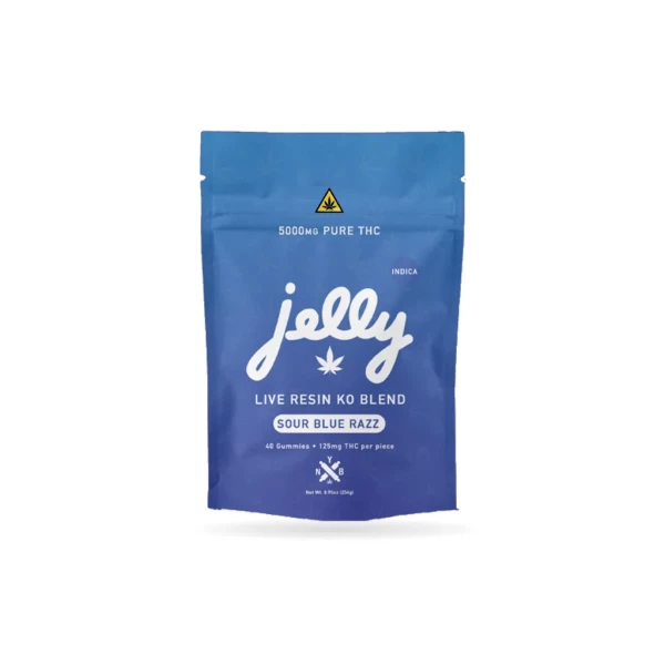 Highest Goods Jelly KO Blend 5000mg THC Live Resin Gummies - Sour Blue Razz - 40ct Bag