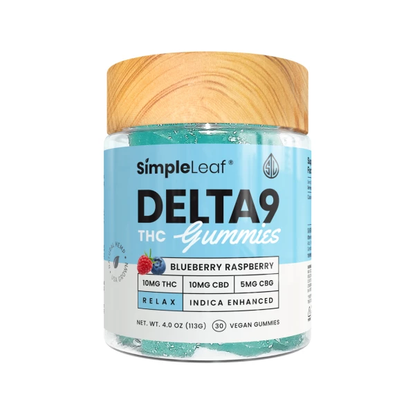 Simple Leaf Delta-9-THC Gummies – Blue Raspberry - 10mg THC, 10mg CBD - 30 Count