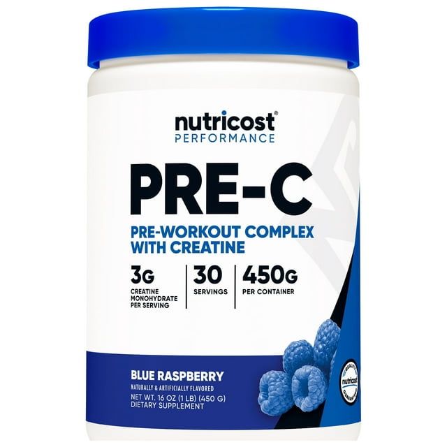 Nutricost Pre C, Pre Workout Complex with Creatine Powder (Blue Raspberry) Boost Fitness Routines, 450g