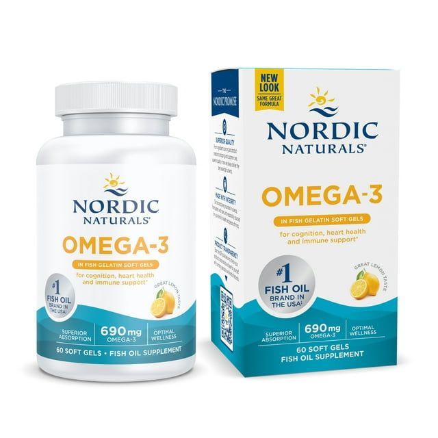Nordic Naturals Omega 3 Fish Gelatin, Lemon, 690 mg, Immune Support, 60 Ct