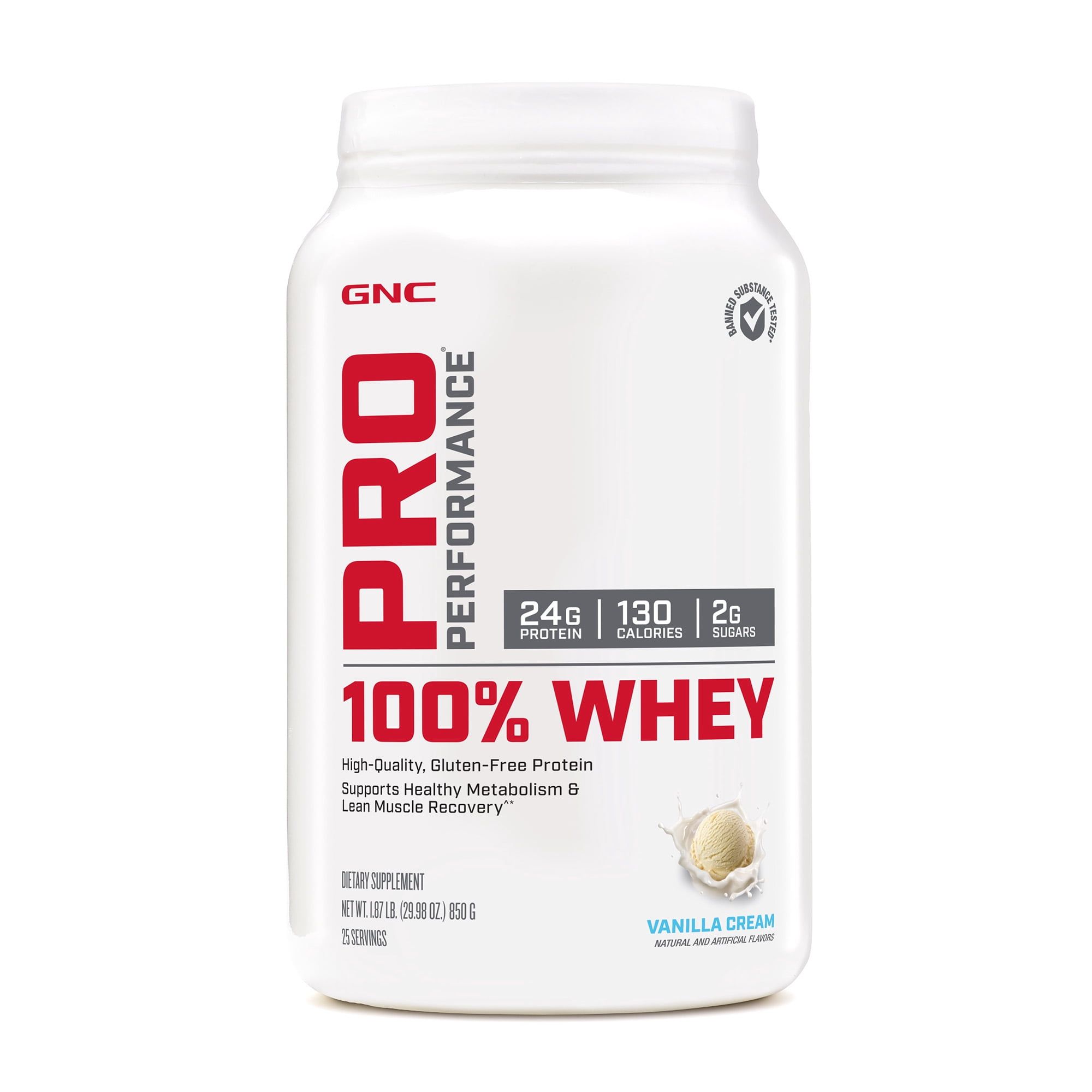 GNC Pro Performance 100% Whey Protein Powder Vanilla Cream, 25 Servings, Supports Healthy Metabolism and Lean Muscle Recovery