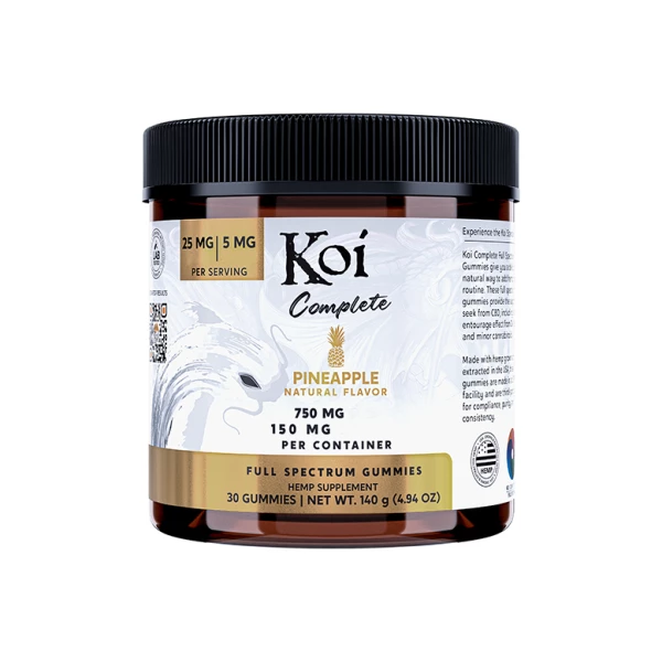 Koi Complete Full Spectrum CBD + D9 THC Gummies Pineapple, 5mg THC, 25mg CBD - 30 Count