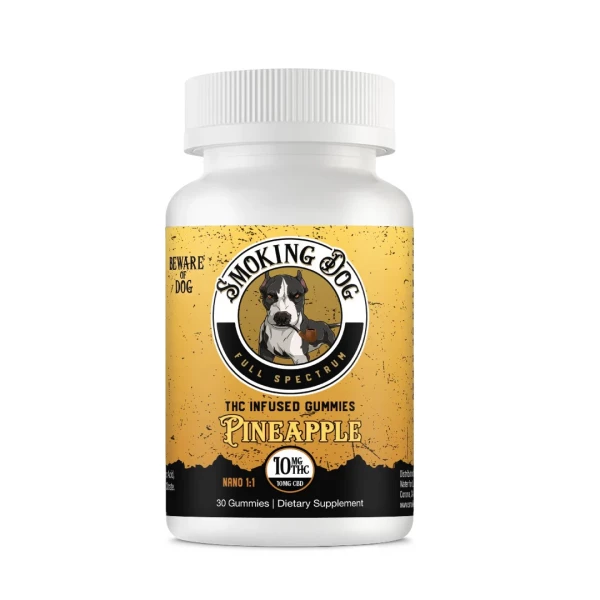 Smoking Dog CBD + THC Gummies - Pineapple 25mg CBD/ 5mg THC - 30 Count