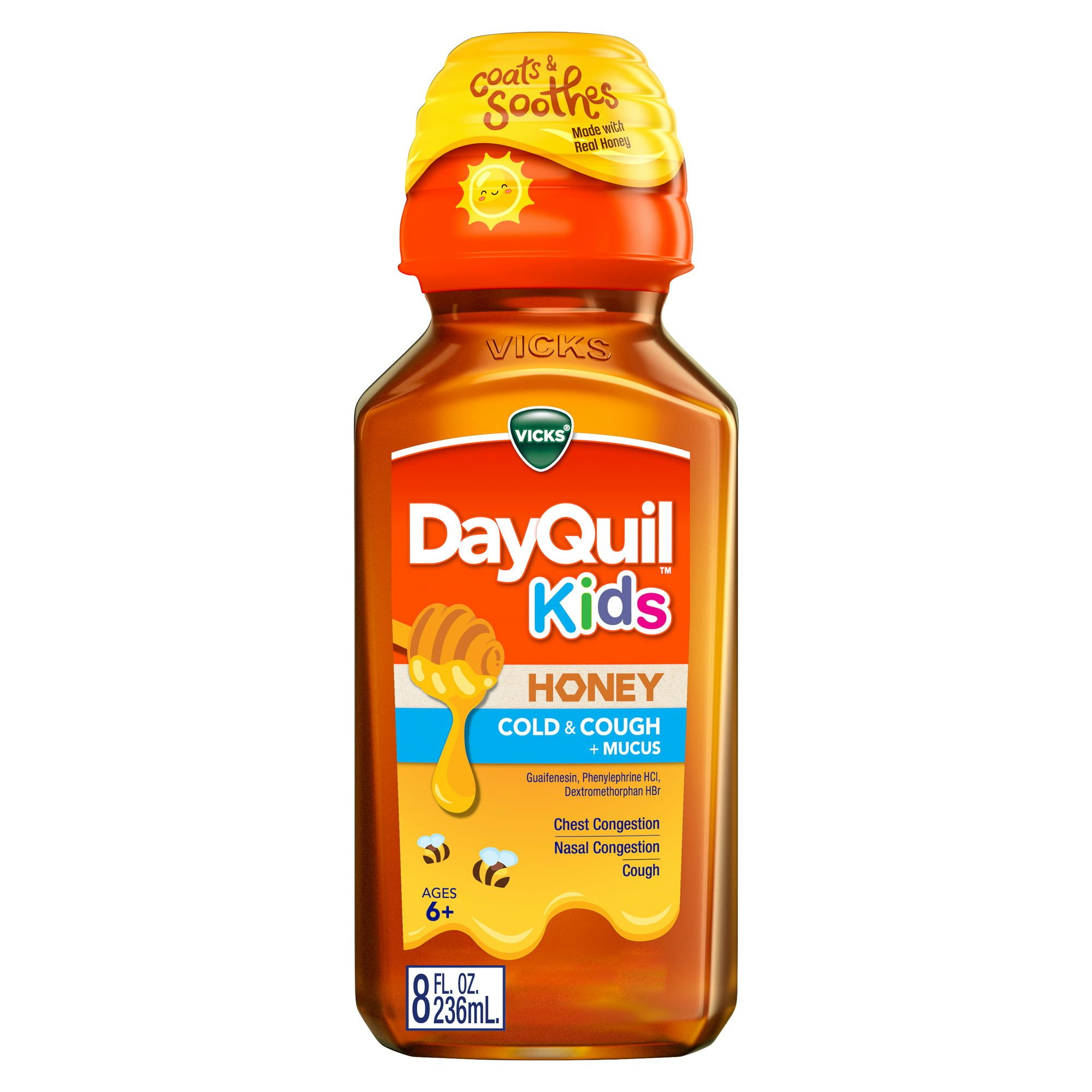 Vicks Kids DayQuil Honey Cold & Cough + Mucus Relief Liquid, over the counter, 8 fl oz