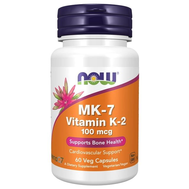 NOW Supplements, MK 7 Vitamin K 2 100 mcg, Cardiovascular Support*, Supports Bone Health*, 60 Veg Capsules
