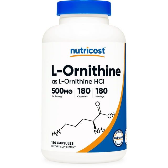 Nutricost L Ornithine 500mg, 180 Capsules Gluten Free Supplement