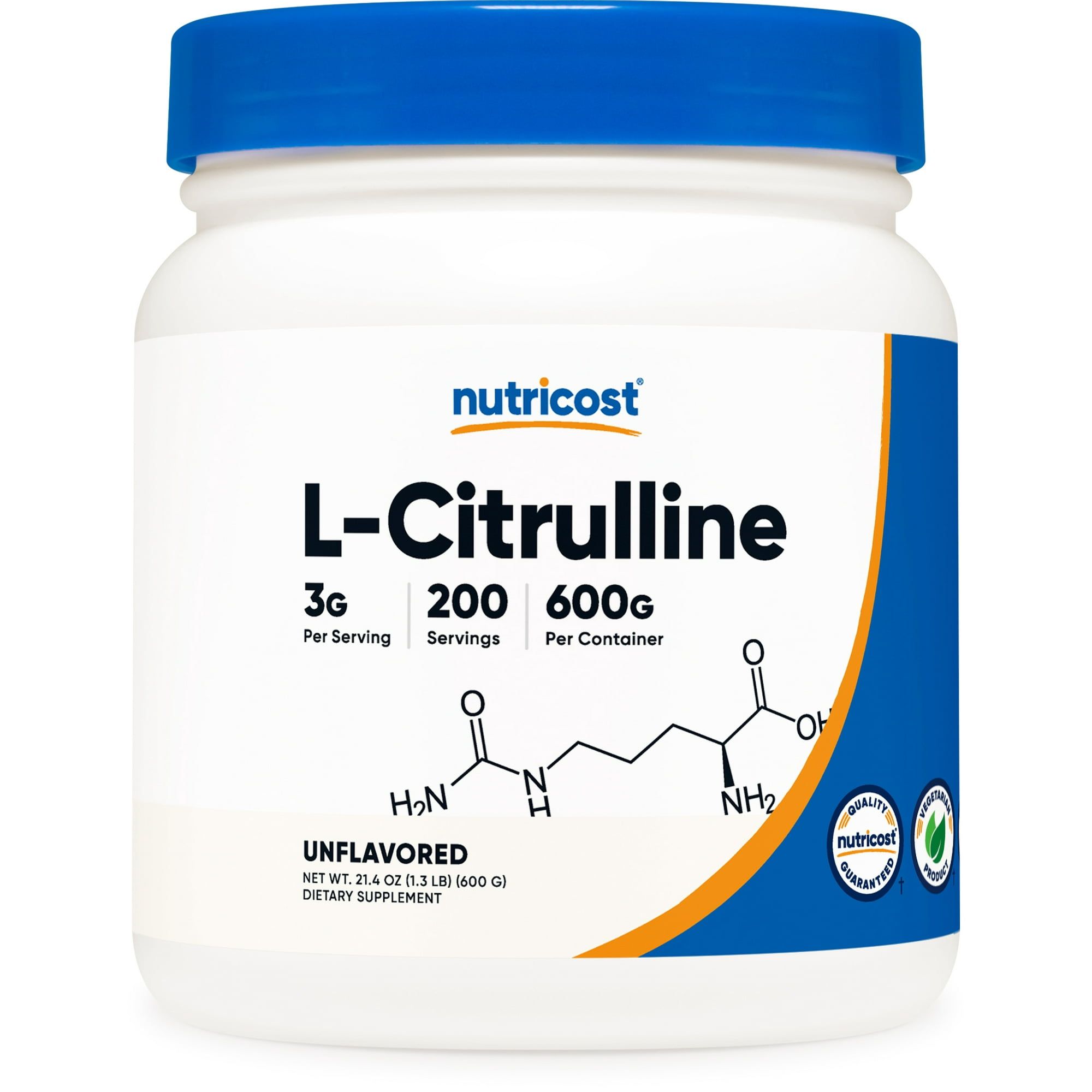 Nutricost Pure L Citrulline Powder 600 Grams No Malate, Non GMO Supplement