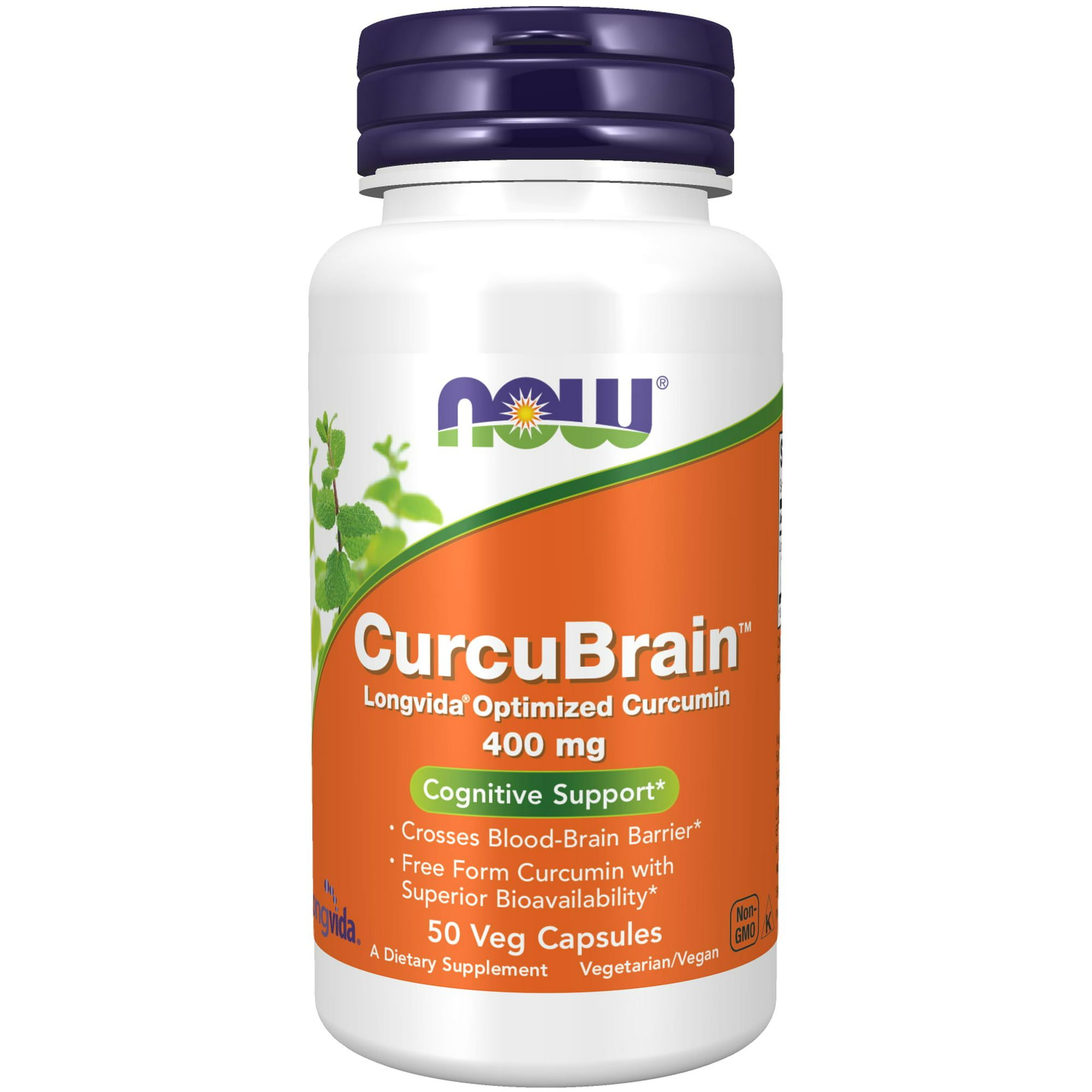 NOW Supplements, CurcuBrain 400 mg with Longvida® Optimized Curcumin, 50 Veg Capsules
