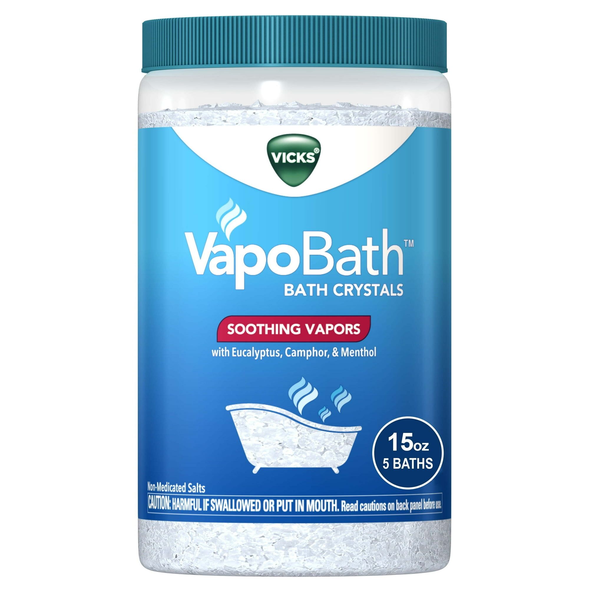 Vicks VapoBath Bath Crystal Powder, Non Medicated Salts Soothing Vicks Vapors, Cold and Cough 15 oz