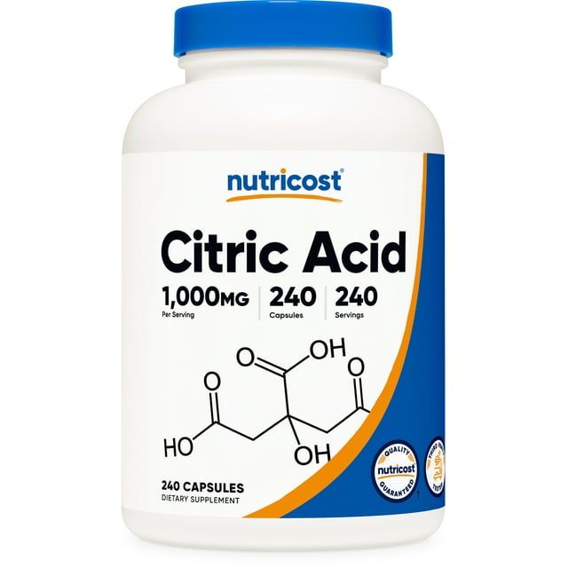 Nutricost Citric Acid 1000mg (1 Gram), 240 Capsules Gluten Free, Non GMO Supplement