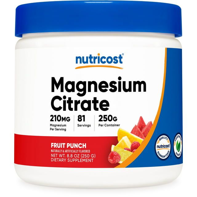 Nutricost Magnesium Citrate Powder (Fruit Punch, 250 Grams) Non GMO Supplement