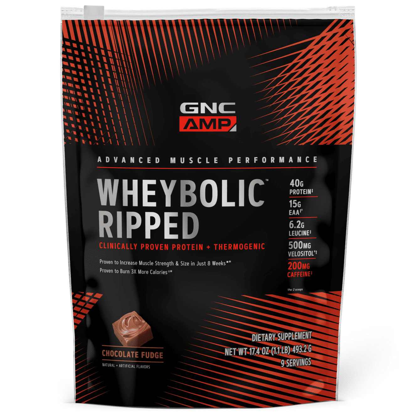 GNC AMP Wheybolic Ripped Protein Powder, Chocolate Fudge, 1.1 lbs, 40g Whey Protein
