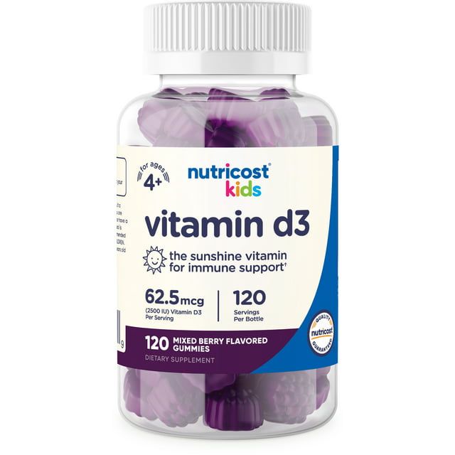 Nutricost Kids Vitamin D3 Gummies 2,500 IU (62.5mcg), 120 Gummies Mixed Berry Flavored