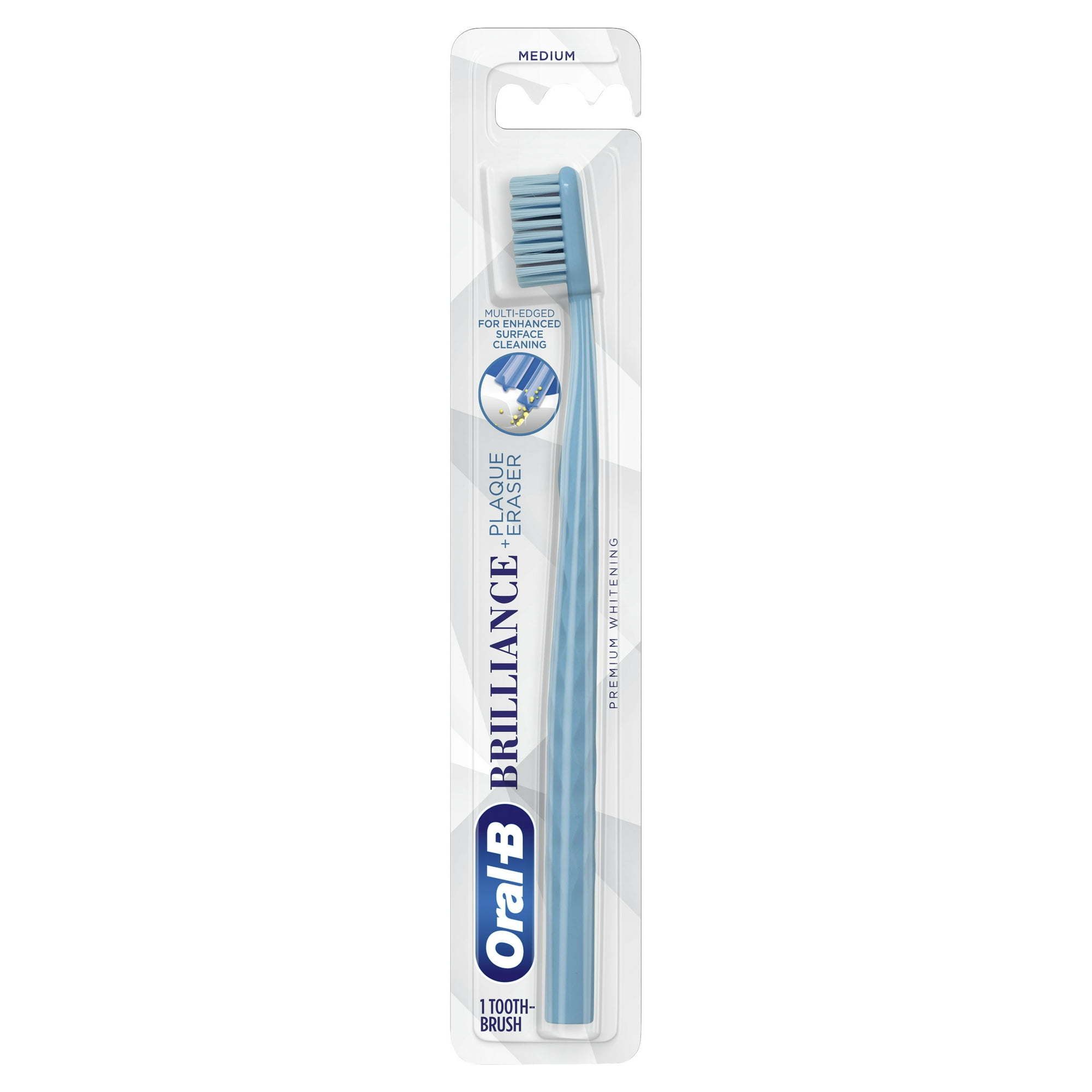 Oral B Brilliance Whitening Toothbrush, Medium, Sky Blue, 1 Count, for Adults and Children 3+