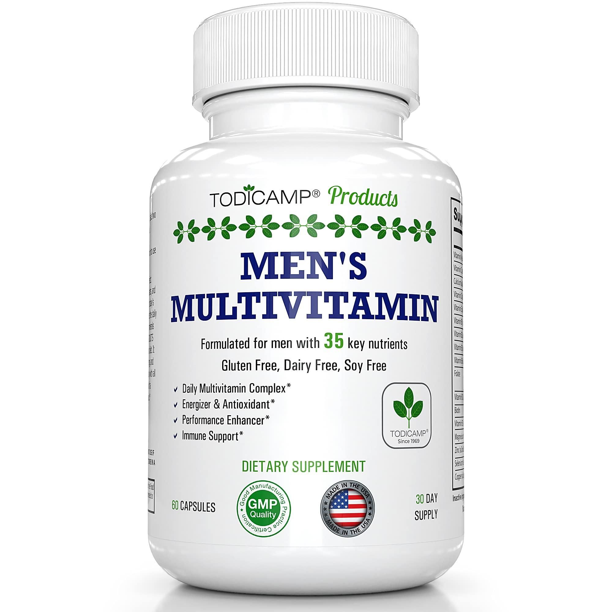 Todicamp Mens Multivitamin Mineral Complex with Plant Based Extracts Multivitamin for Men Improves Overall Health Antioxidant Natural Body Support 60 Capsules 30 Day Supply