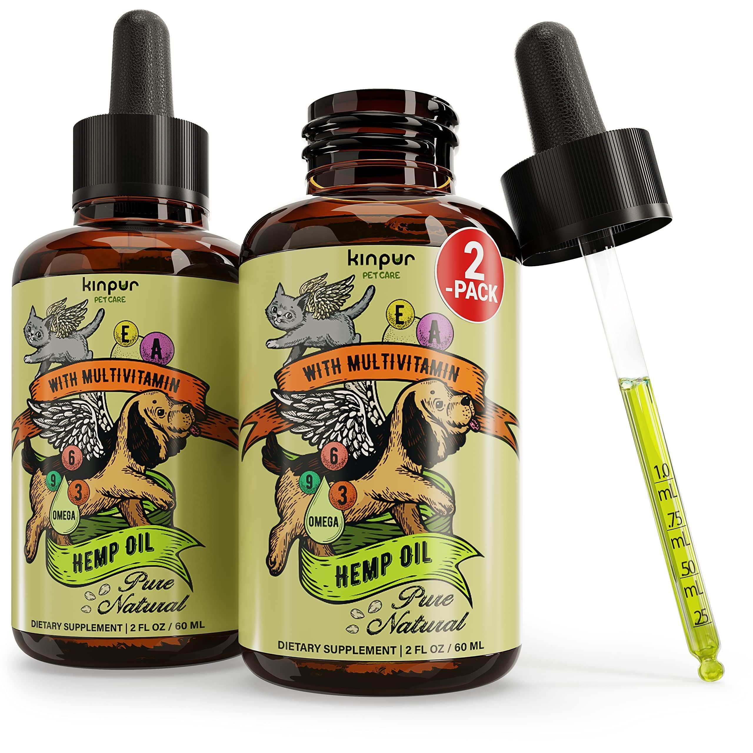 Kinpur Pet Care Hemp Oil for Dogs and Cats Calming Support Hemp Oil for All Breeds and Ages 2 Pack