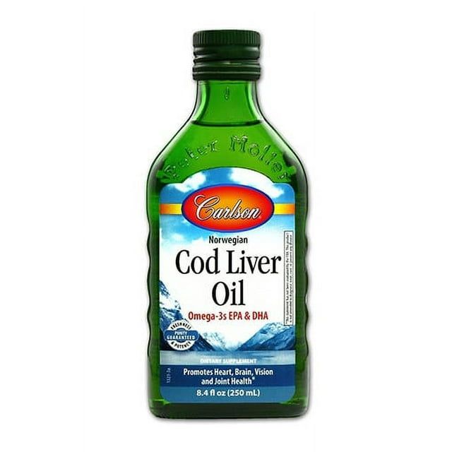 Carlson Labs Norwegian Cod Liver Oil Omega 3 EPA & DHA, Natural Flavor, 8.4 Fl Oz.