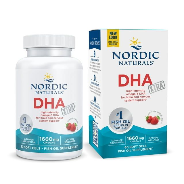 Nordic Naturals DHA Xtra Omega 3 Softgels, Strawberry, 1660 Mg, 60 Ct