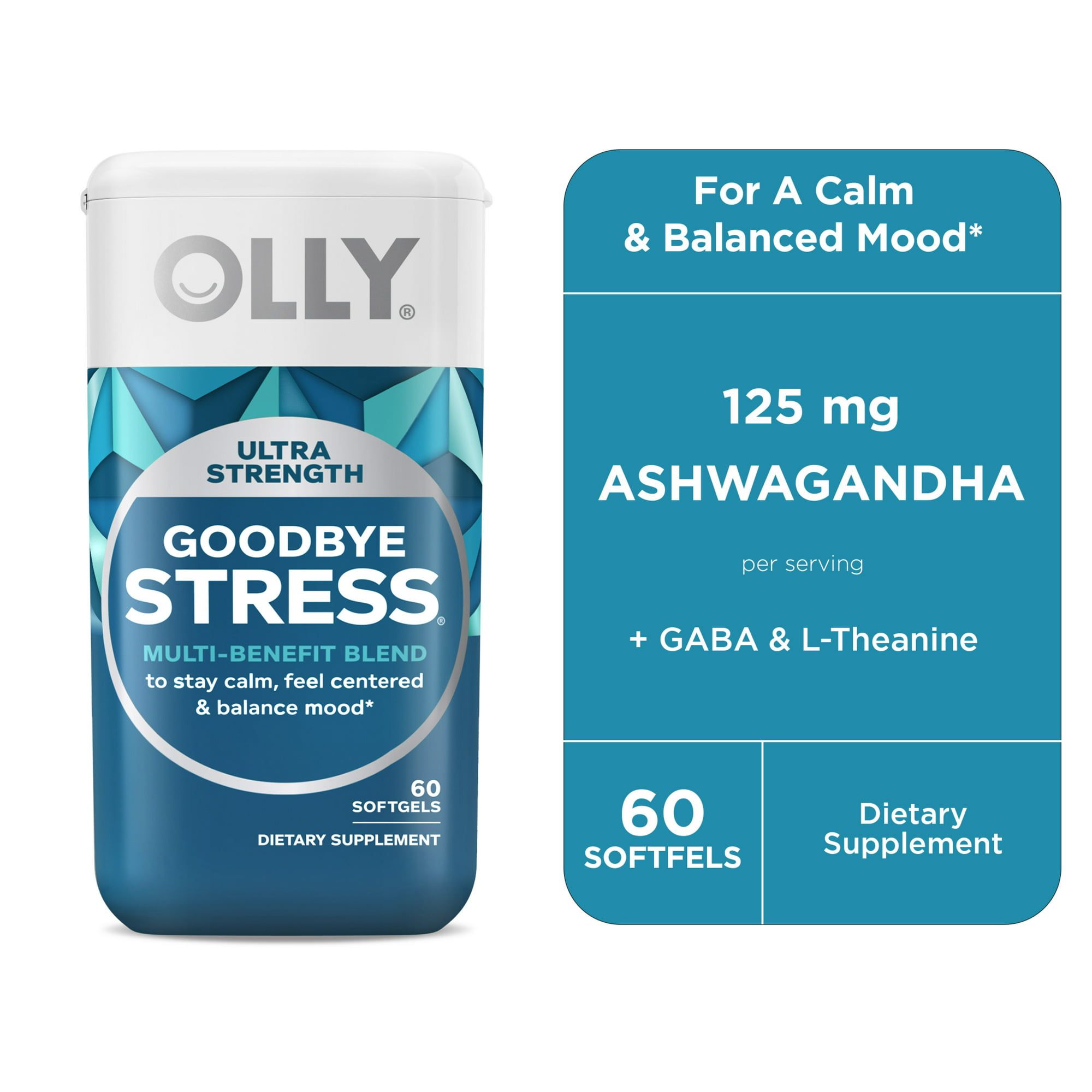 OLLY Ultra Strength Goodbye Stress Softgel, Stress Support, Ashwagandha, L Theanine, 60 Count