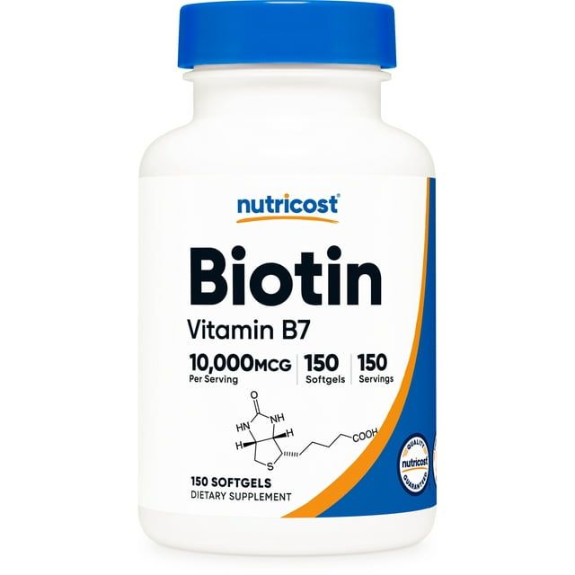 Nutricost Biotin (10,000mcg) with Coconut Oil 150 Softgels Non GMO Supplement