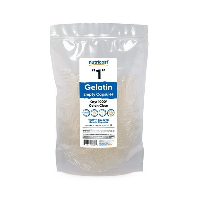 Nutricost Empty Capsules Gelatin Size 1 1000 Clear Empty '1' Gel Capsules Kosher, Non GMO, Soy Free, Gluten Free