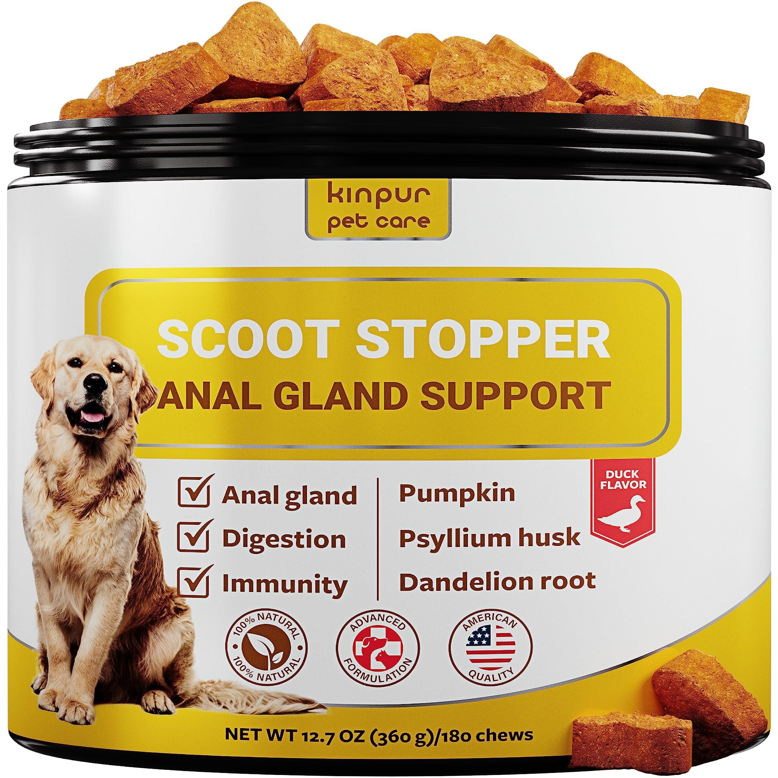Kinpur Pet Care Scoot Stopper Soft Chews Fiber for Dogs Dog Anal Gland and Digestion Support Anal Gland Chews with Pumpkin and Psyllium Husk 180 Chewables for Dog Digestive Health