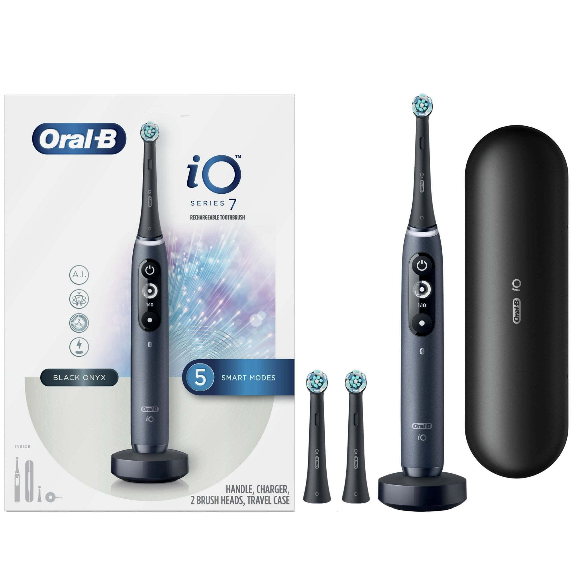 Oral B iO Series 7 Electric Toothbrush, 2 Compact Brush Heads, Black Onyx, for Adults & Children 3+