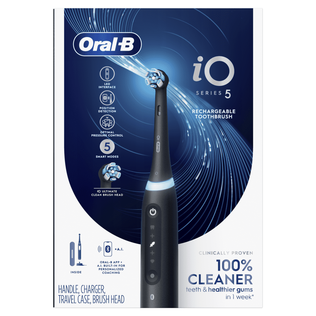 Oral B iO Series 5 Electric Toothbrush with (1) Compact Brush Head, Rechargeable, Black