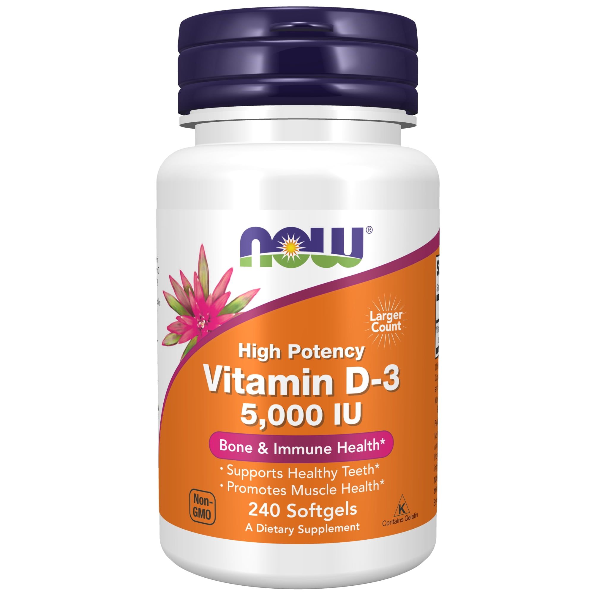 NOW Supplements, Vitamin D 3 5,000 IU, High Potency, Structural Support*, 240 Softgels