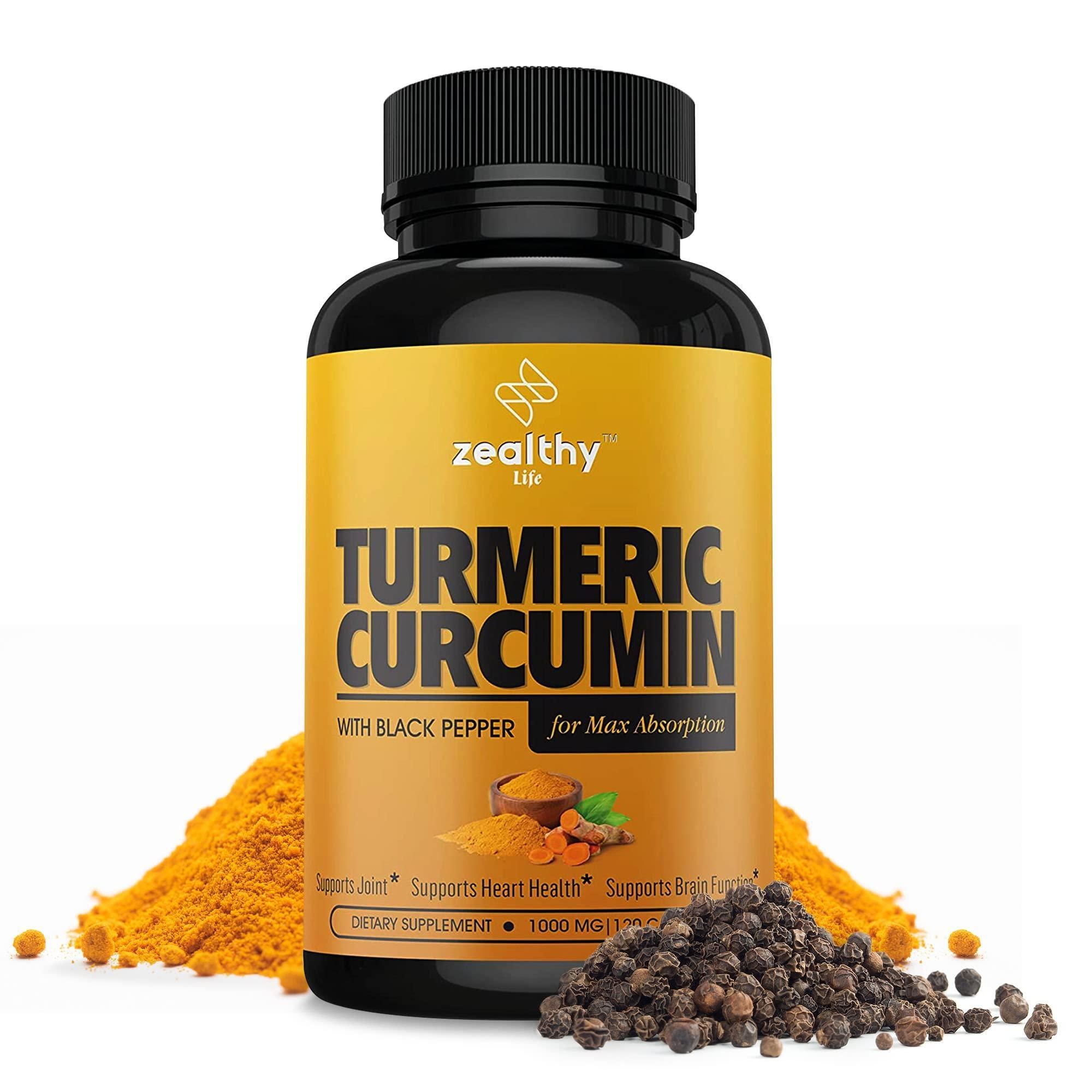 Z Zealthy Life Turmeric Supplement Mood Mobility and Joint Support Supplement Turmeric Curcumin with Black Pepper 1000 mg 120 Capsules