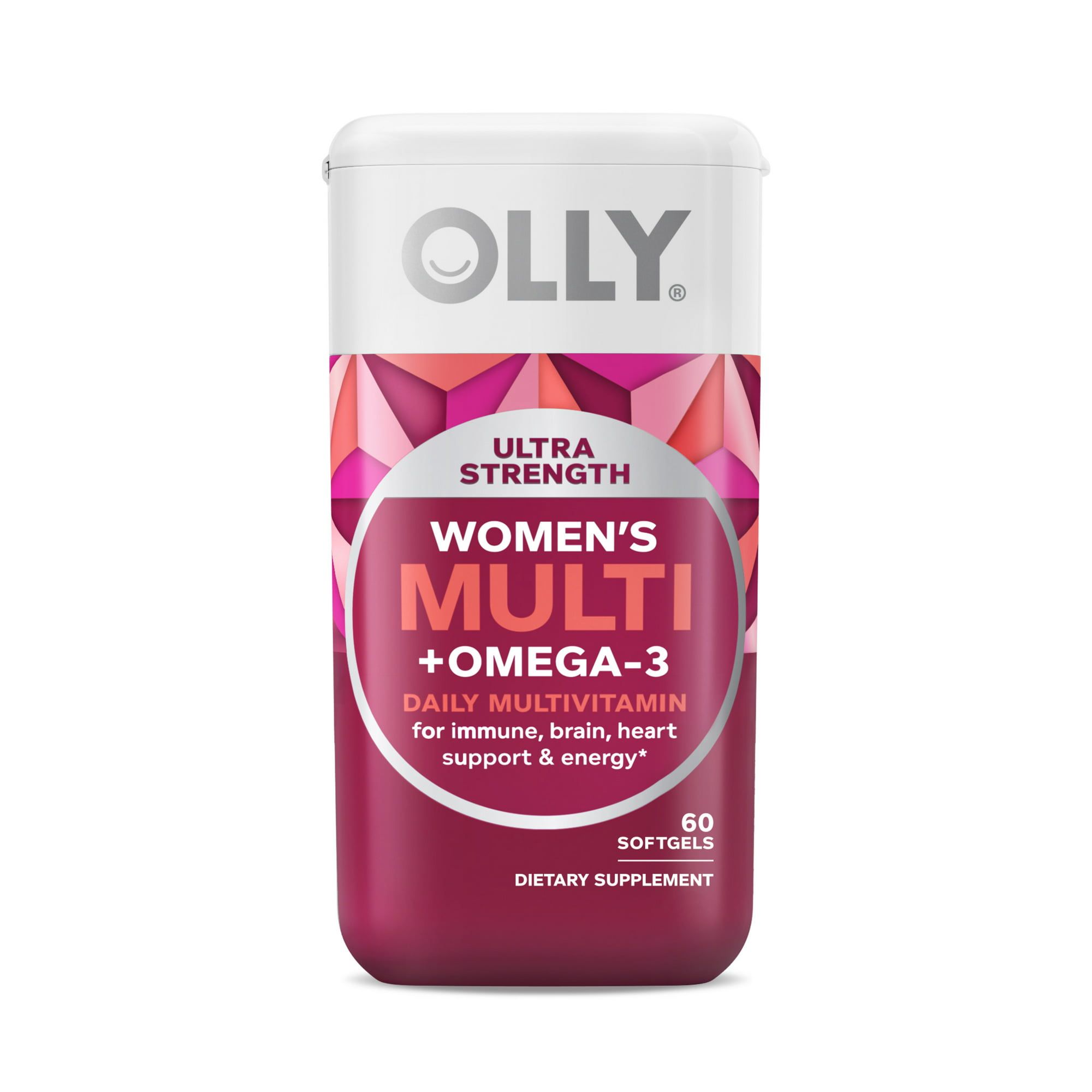 OLLY Ultra Strength Women's Multi + Omega 3 Softgels, Daily Vitamin, 60 Count